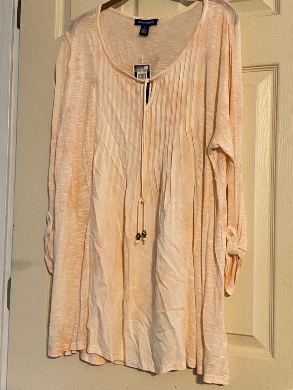 Bandolino Peach Pleated Tie-Front Tunic, XL